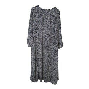 H&M‎ Women's M Blue Ditsy Print Long Sleeve Crinkle Font Split Midi Tea Dress